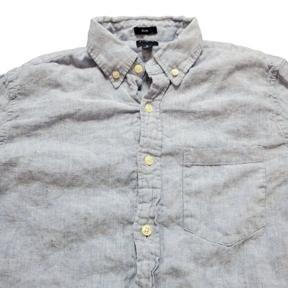J Crew Shirt Mens Small Blue Slim Fit Linen Blend Long Sleeve Button Up Preppy - Picture 3 of 8